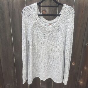 Free People Light Gray Open-Knit Pullover Sweater